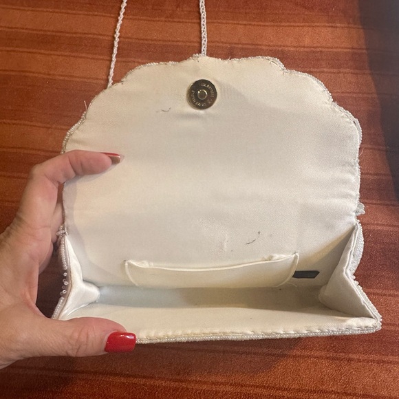 Lisa Loren Vintage Hand Beaded Pearl Evening Bag Bridal Crossbody Ivory - Picture 7 of 11